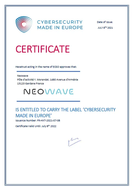 NEOWAVE receives the « Cybersecurity Made in Europe » label