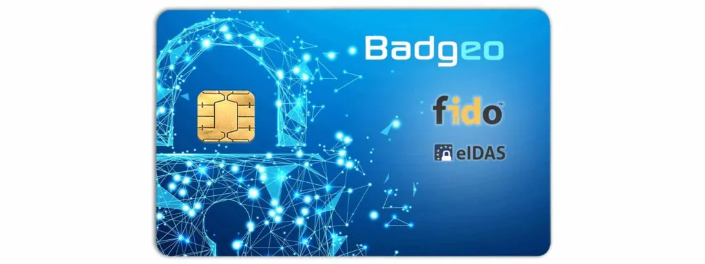 Badgeo FIDO2 + QSCD card from NEOWAVE and AET Europe for strong authentication and a qualified electronic signature, FIDO2 compatible and with an eIADS QSCD certified PKI applet