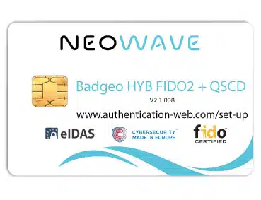 Carte à puce à contact Badgeo FIDO2 + QSCD de NEOWAVE