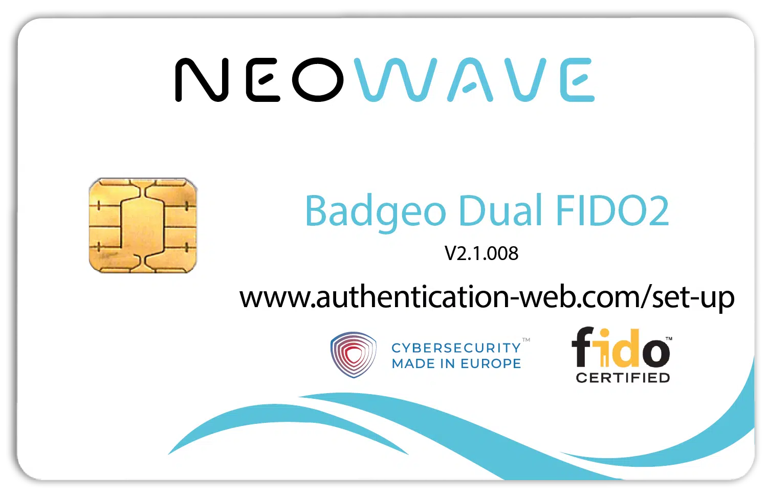 Carte à puce à contact et NFC Badgeo Dual FIDO2 de NEOWAVE pour une authentification forte