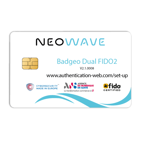 Carte à puce à contact et NFC Badgeo Dual FIDO2 de NEOWAVE pour une authentification forte